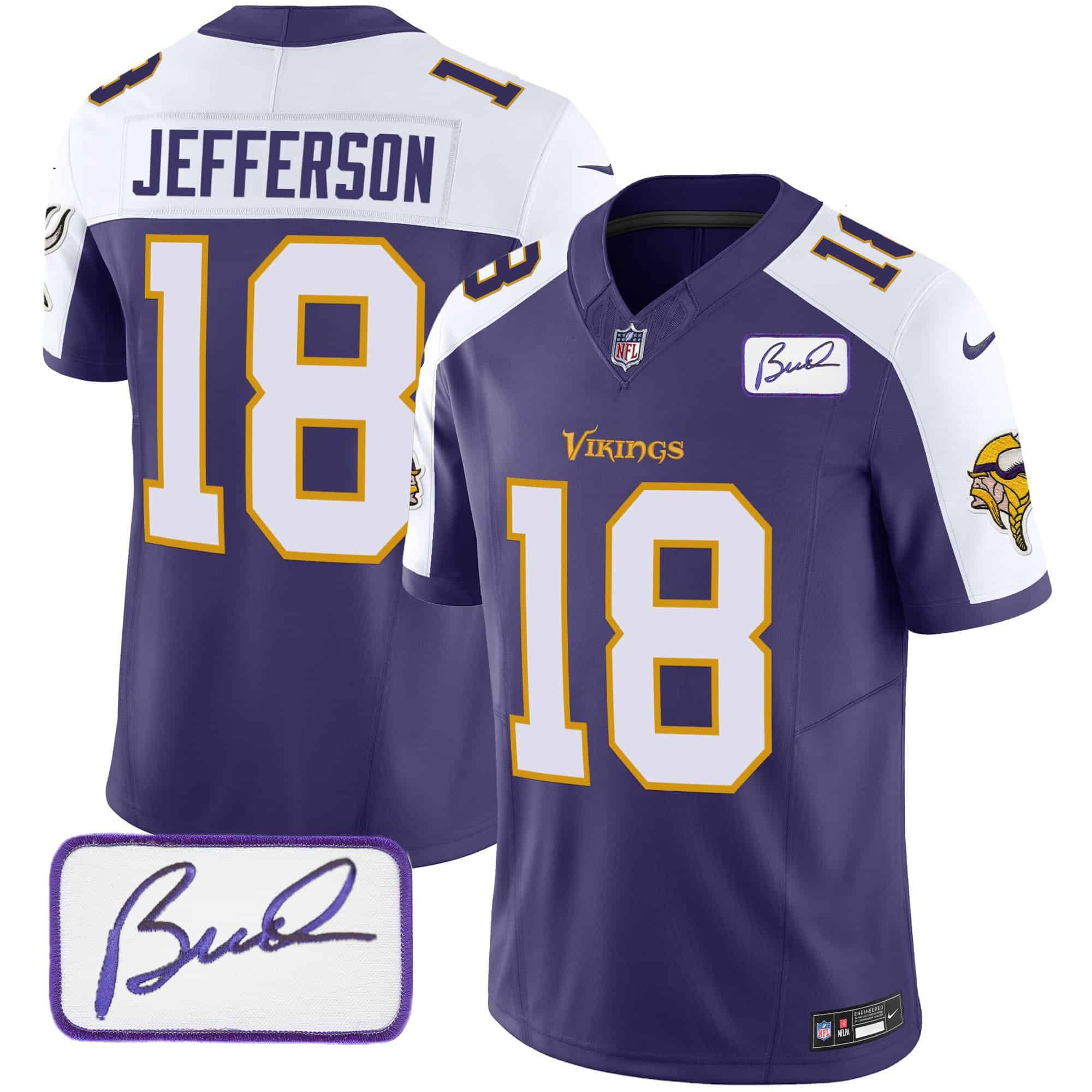 Men Minnesota Vikings #18 Jefferson Purple 2024 Nike Bud Grant Patch Classic Limited NFL Jersey style 4